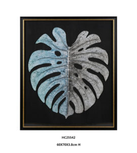 Blue and silver 3D monstera leaf wall art