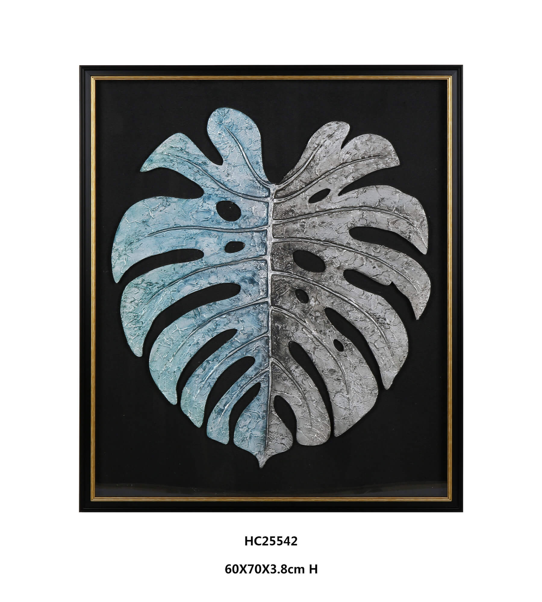Blue and silver 3D monstera leaf wall art