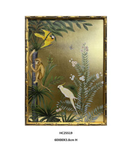 Chinoiserie bamboo frame wall art gold monkey print