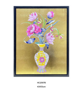 Gold background chinoiserie peony wall art