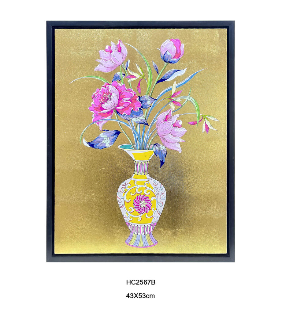 Gold background chinoiserie peony wall art