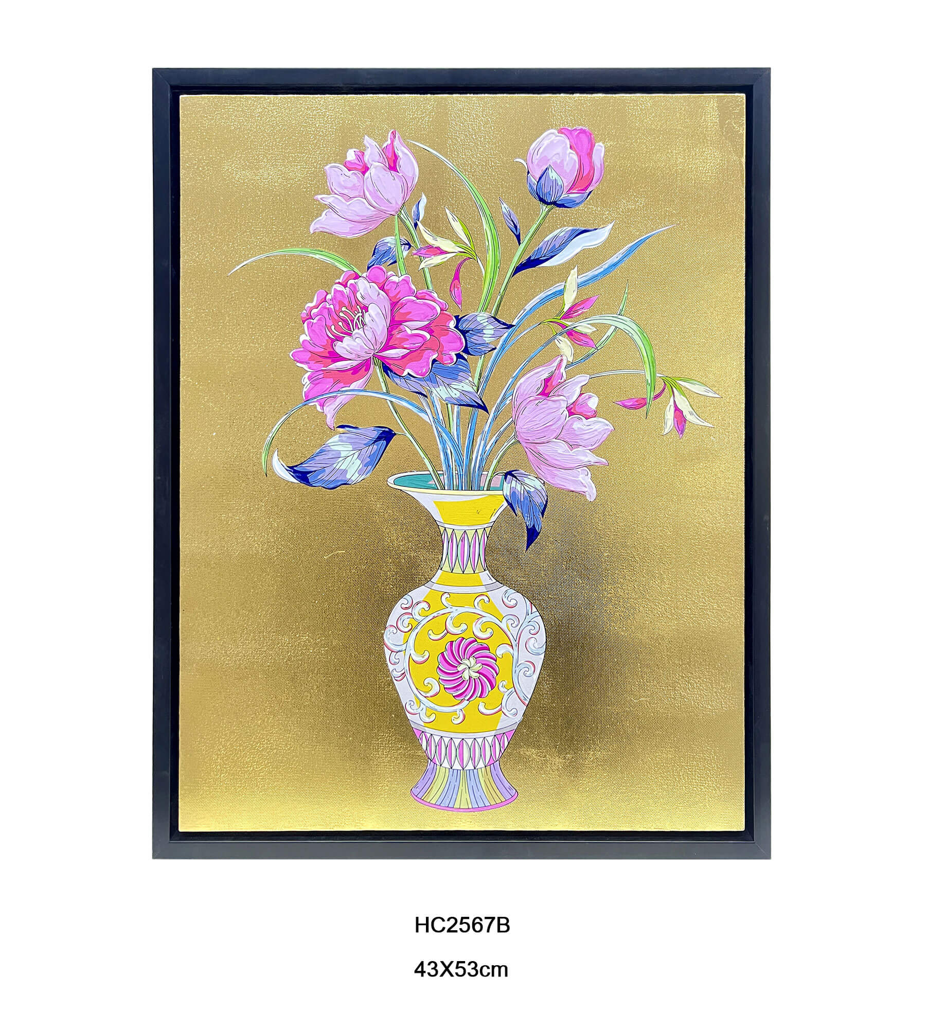 Gold background chinoiserie peony wall art