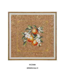 Framed citrus cork wall art with gold foil flecks