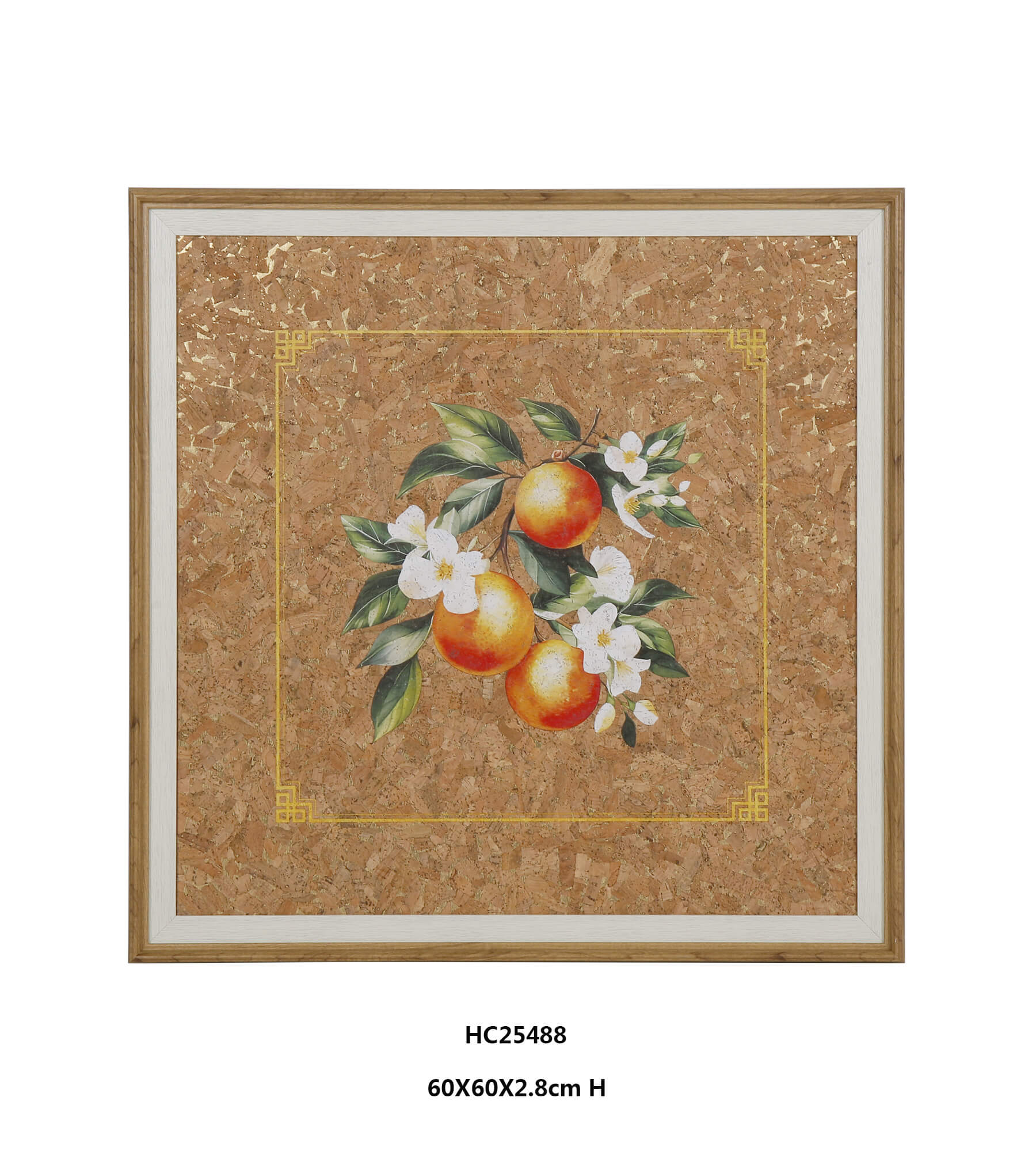 Framed citrus cork wall art with gold foil flecks