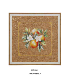 Citrus cork wall art with oranges and white blossoms
