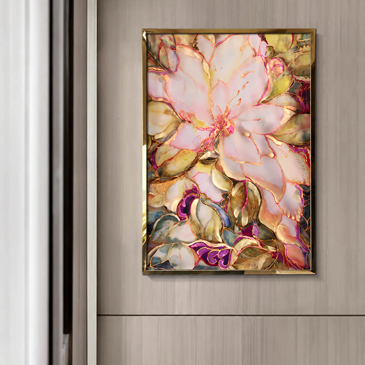 Blush Petals and Golden Leaves Make Crystal Floral Wall Art Stand Out