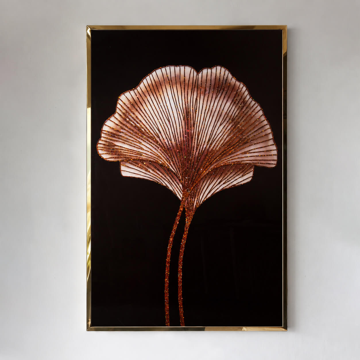 Crystal ginkgo leaf wall art in a gold frame