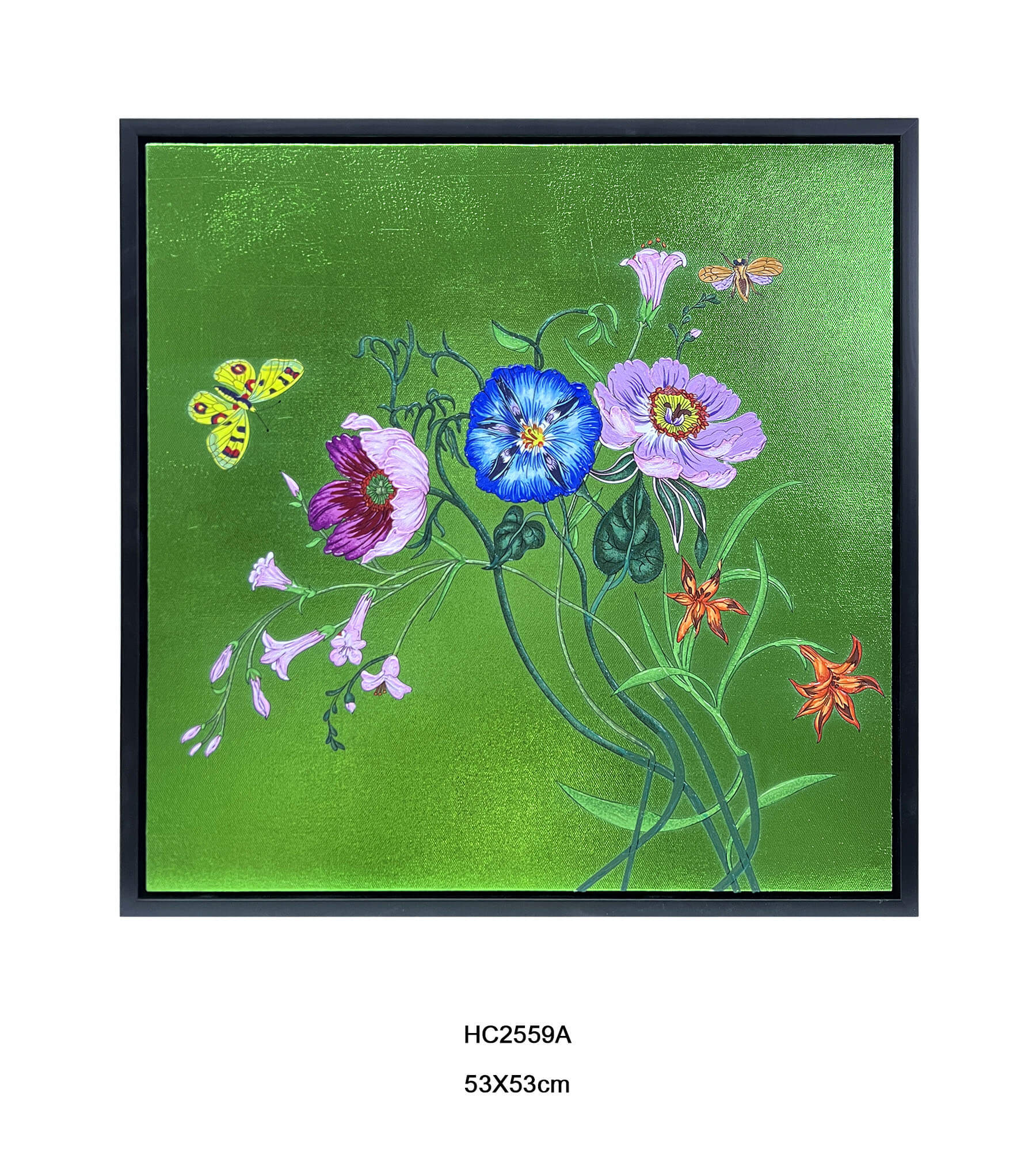 floral and butterfly wall art with a green background