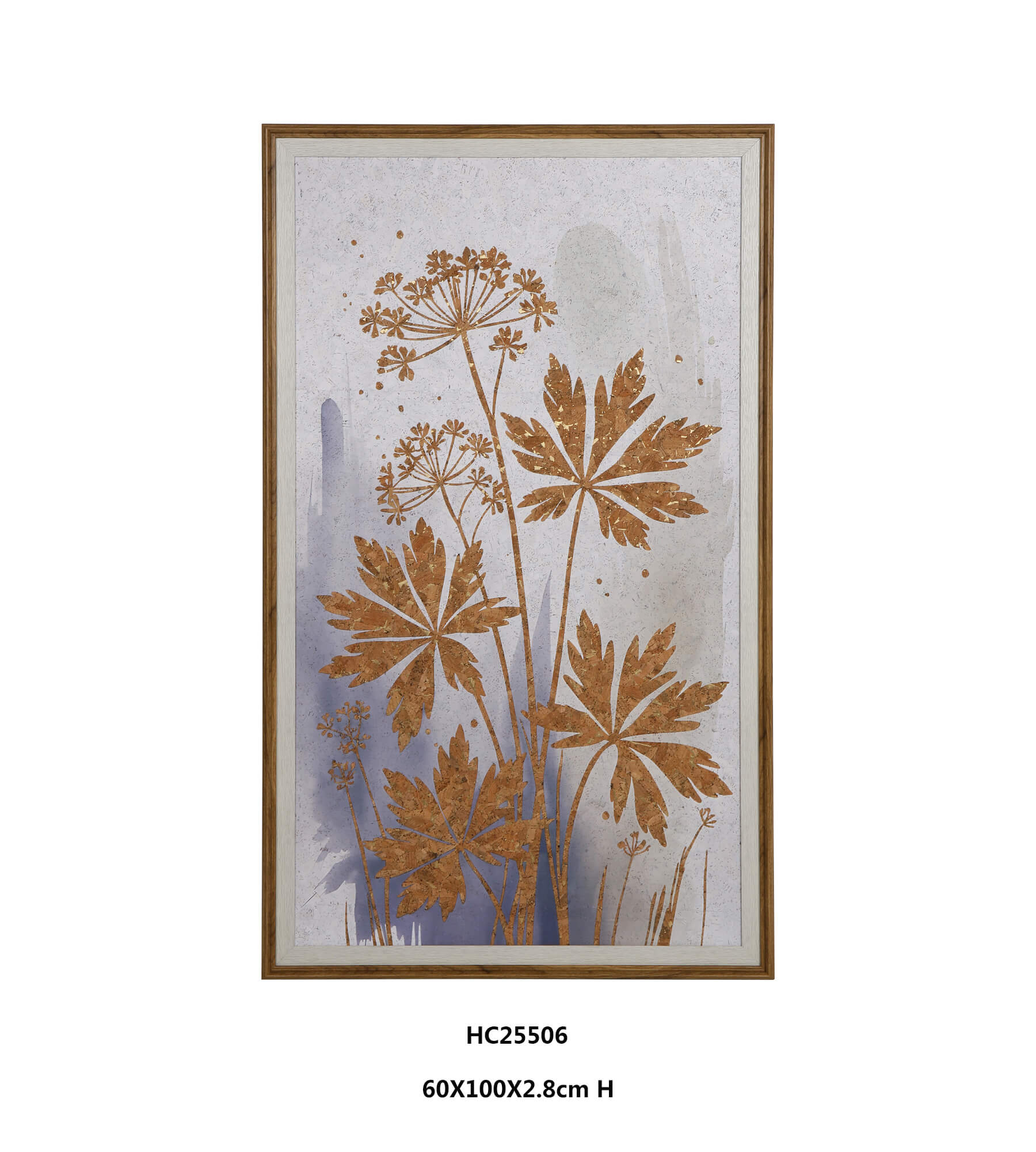 Elegant Botanical Leaf Framed Wall Art with Soft Watercolor Backdrop and Dual Tone Oak Frame（60×100cm）