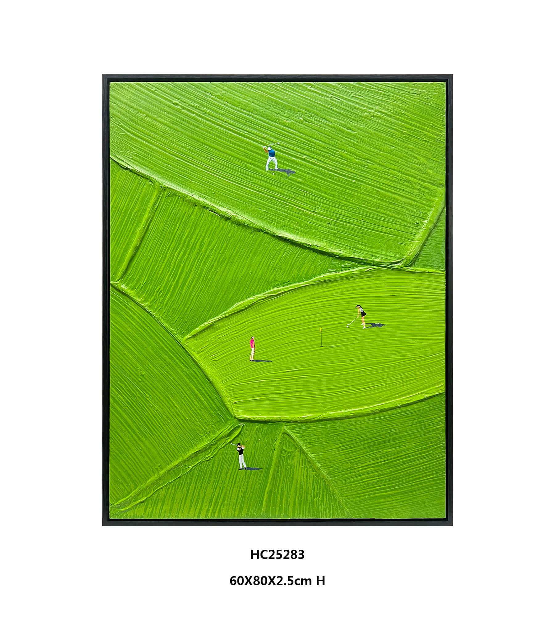 Golf Course Impasto Wall Art with Miniature Golfers and Sculpted Fairways（60x80cm)