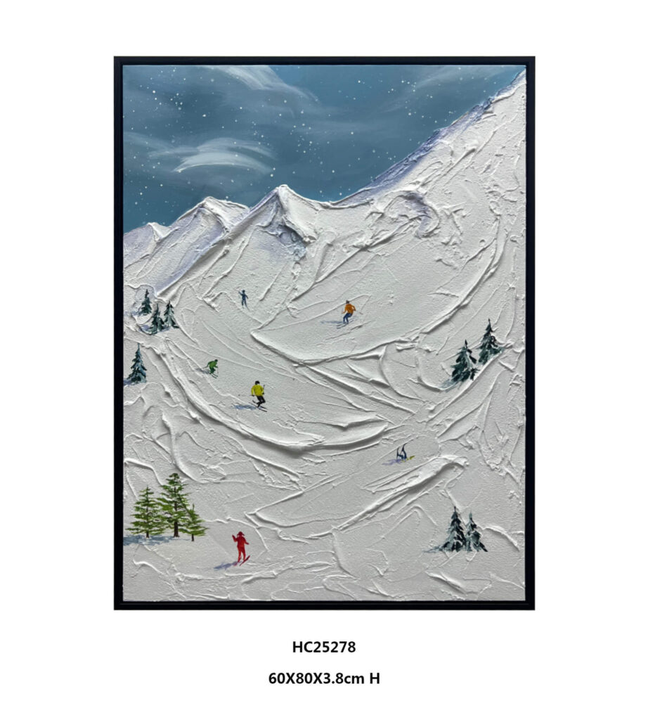 Black framed ski mountain textured wall art 60x80cm