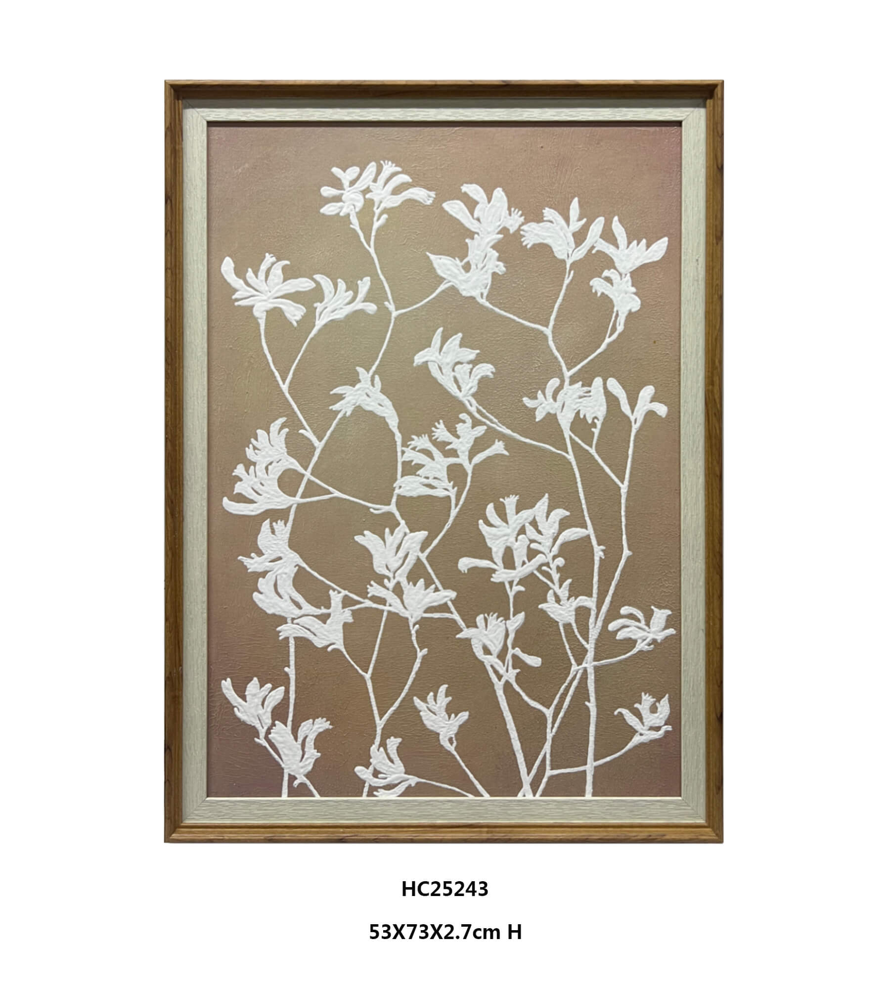 Hand Painted Impasto Textured White Wildflower Canvas Wall Art on Warm Taupe Quartz Sand Linen（53x73cm）