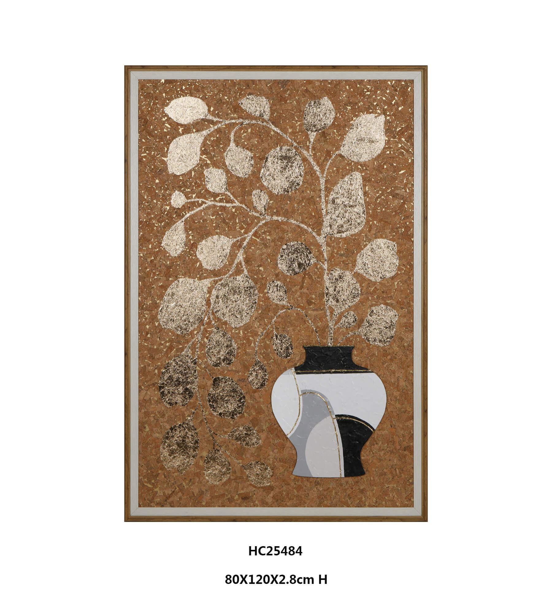 Gold Botanical Wall Art with Sculptural Vases and Earthy Cork Texture