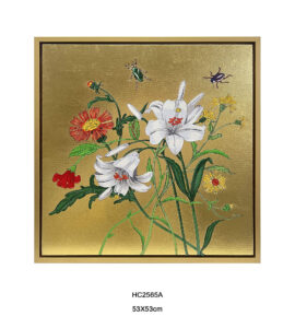Gold framed chinoiserie lily and wildflower wall art