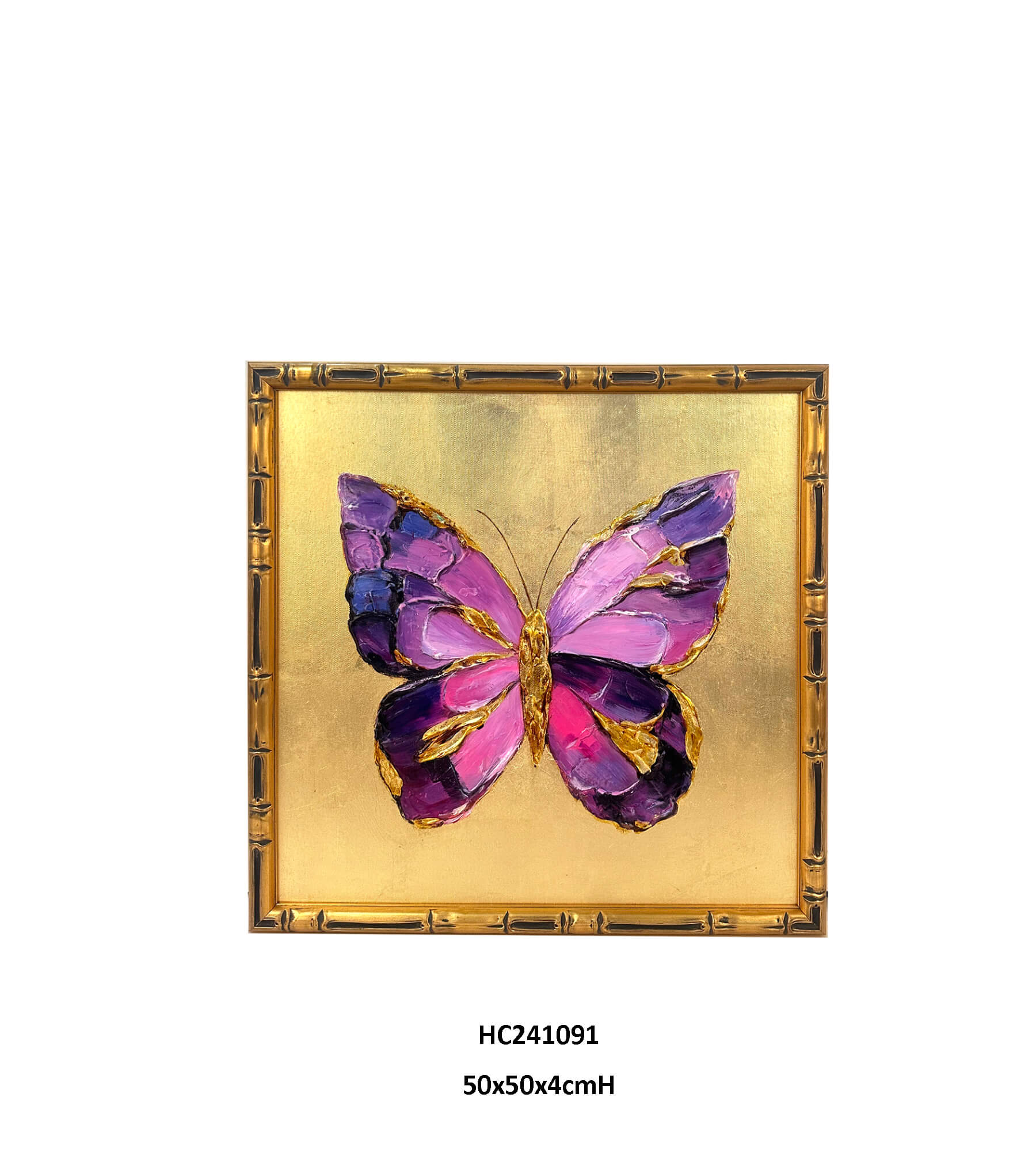 Gold foil butterfly wall art textured purple print