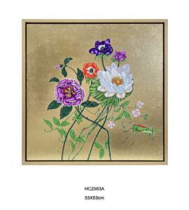 gold leaf lotus wall art with mixed flowers on gold