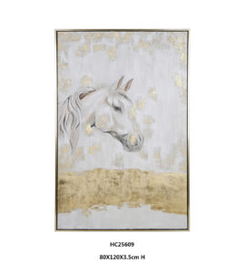 gold leaf white horse wall art with horse facing right