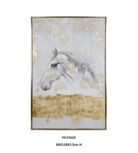 gold leaf white horse wall art with horse facing left