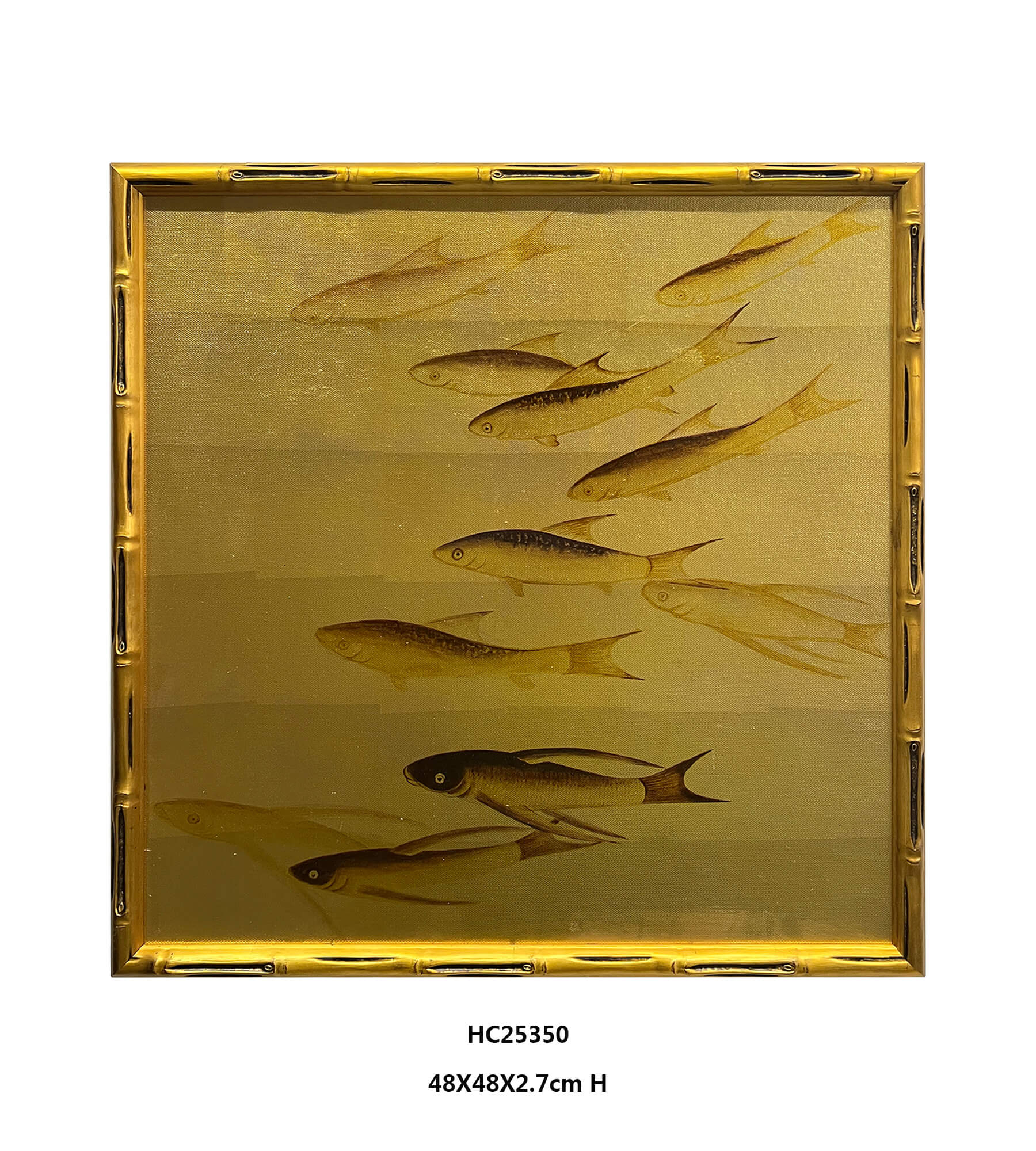 gold school of fish wall art with dark fish on gold