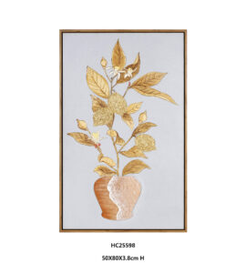 gold textured botanical wall art with glitter lemons and a grooved vase