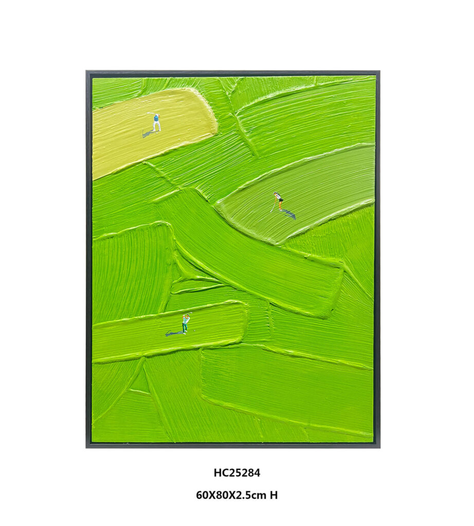 Framed 3D golf course impasto wall art