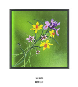Green framed iris and daffodil wall art 53x53cm