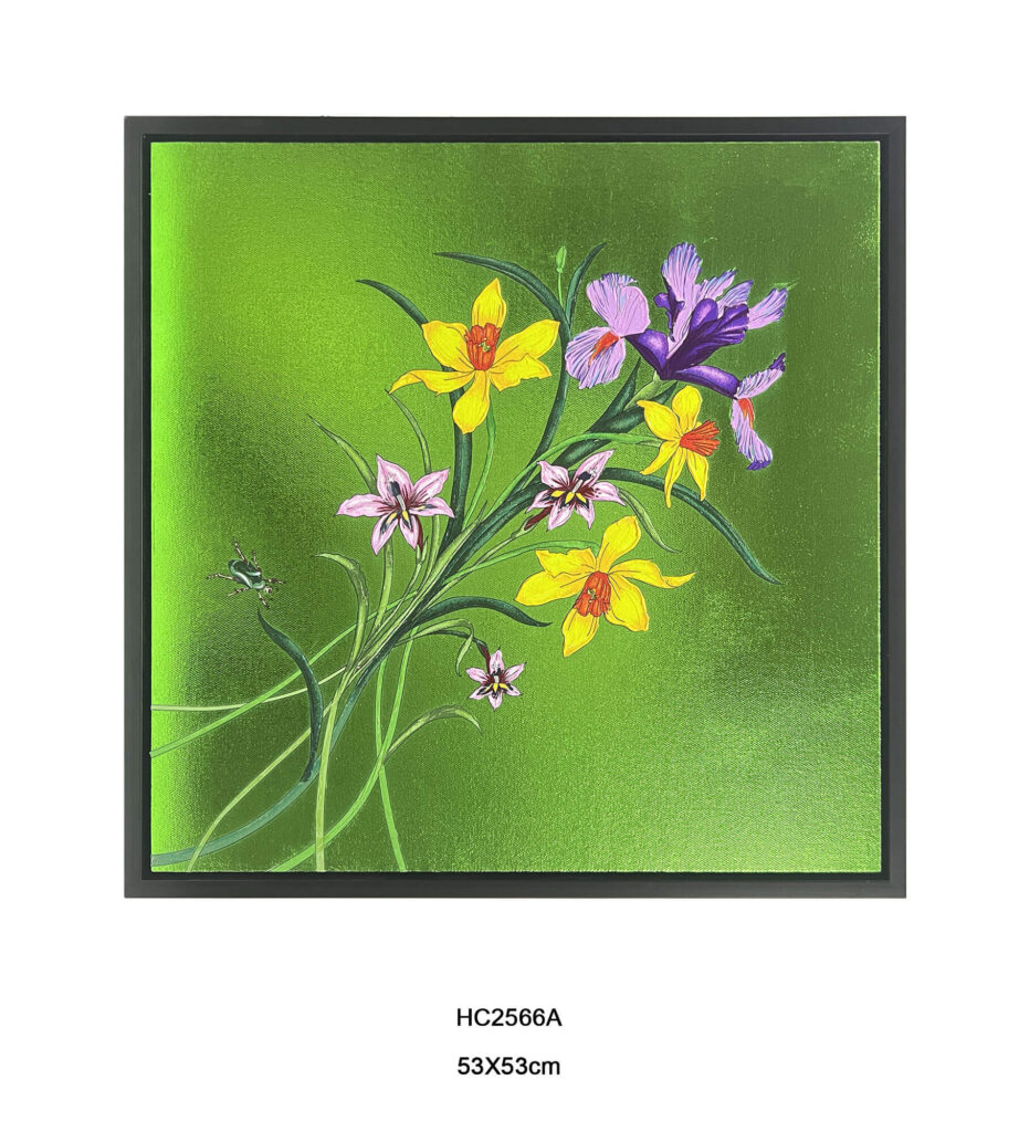 Green framed iris and daffodil wall art 53x53cm