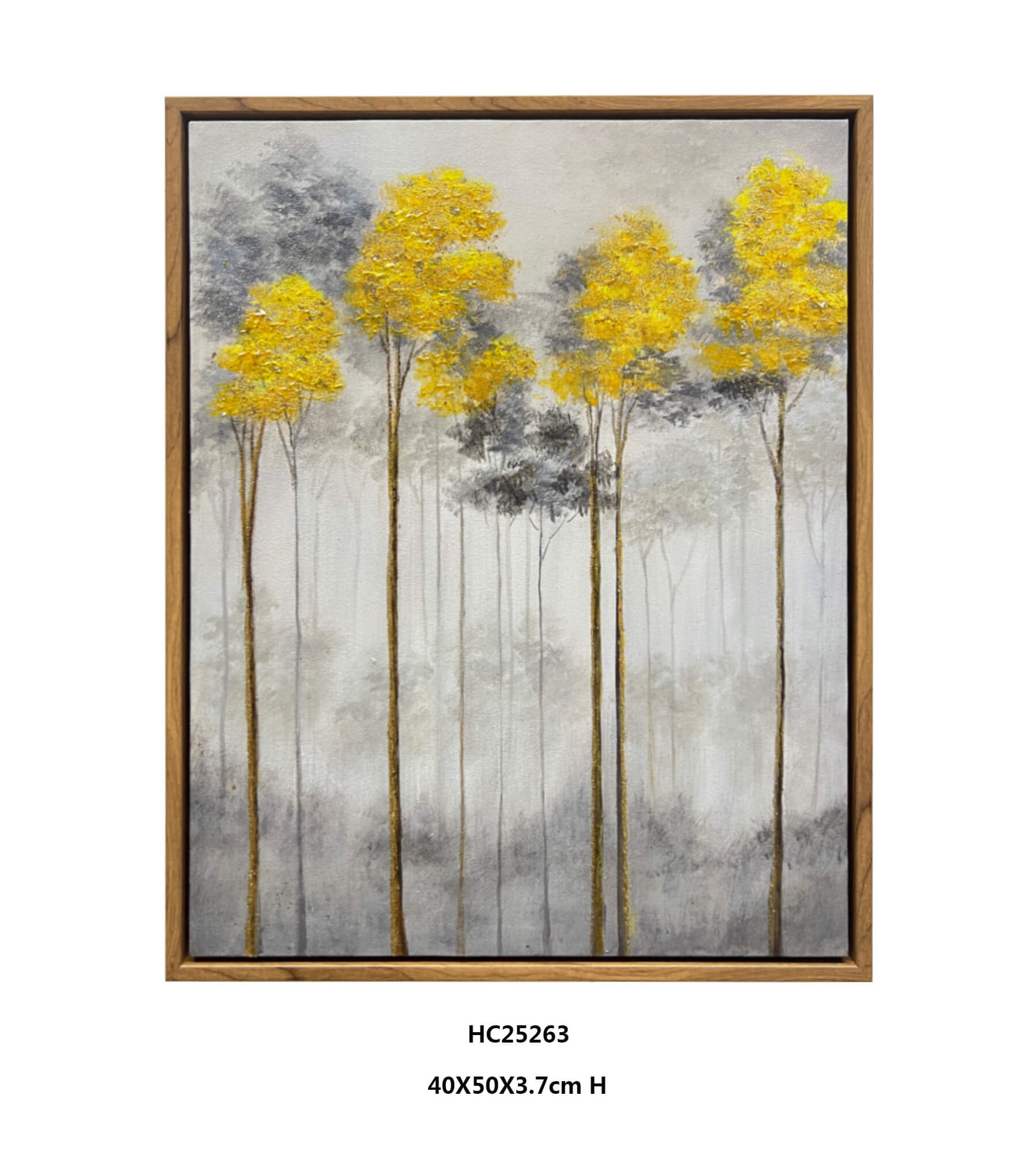 3D impasto textured tree wall art with yellow foliage on misty canvas