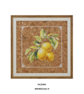 Framed lemon cork wall art with three lemons