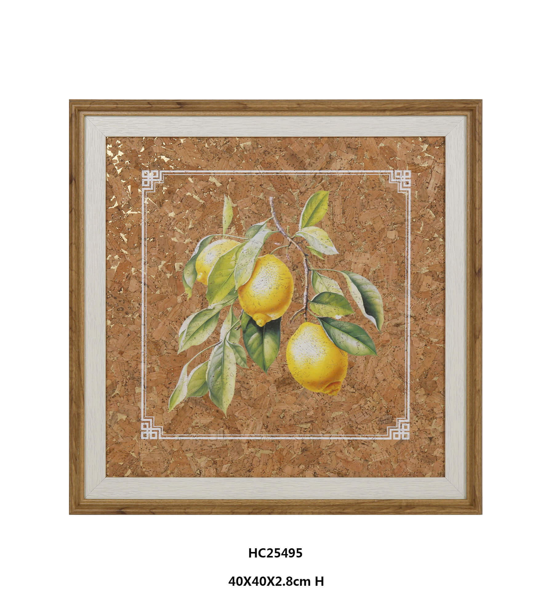 Lemon Cork Wall Art with Golden Flecks and Vintage Charm（40×40cm）