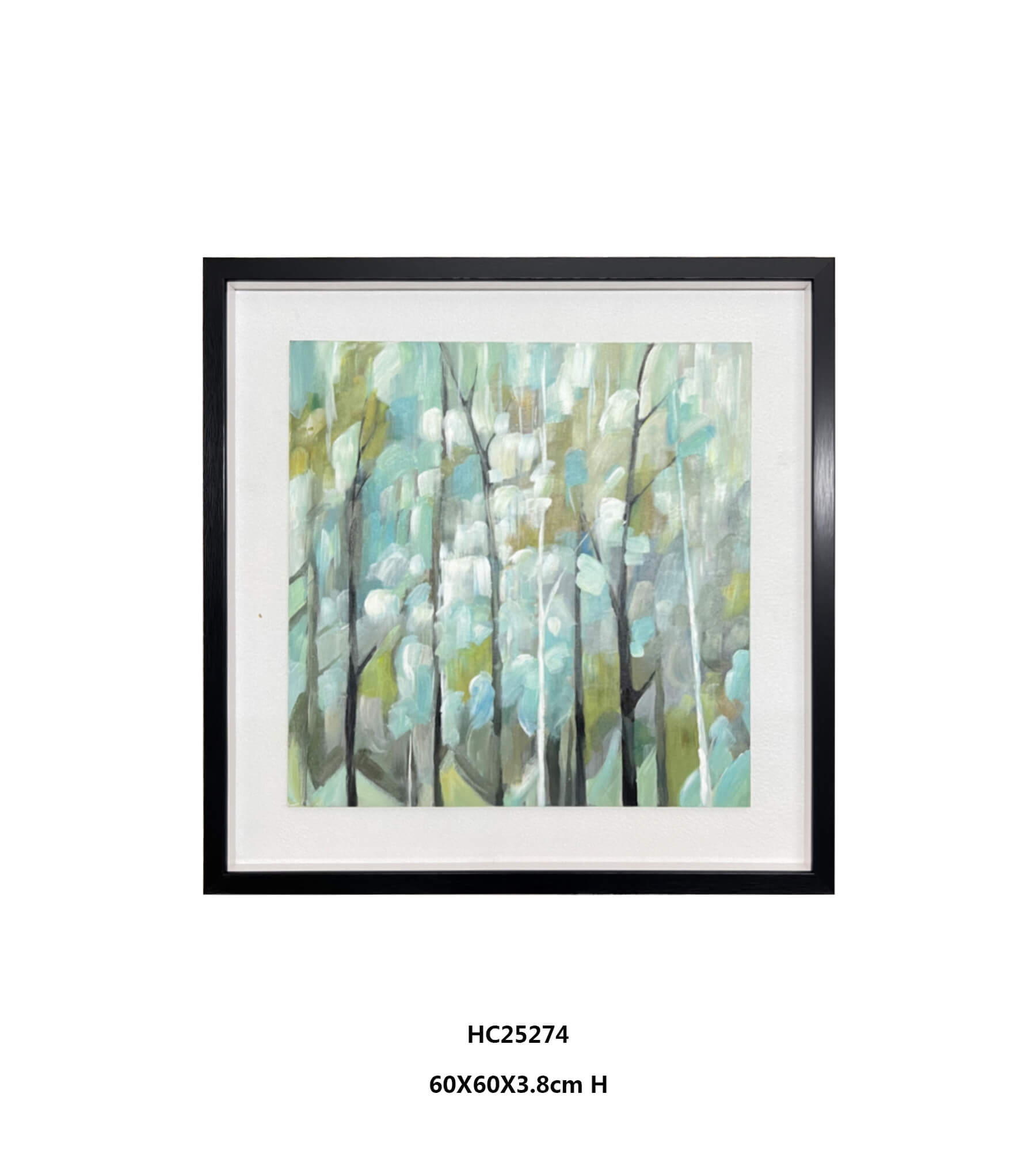 Square abstract birch tree wall art on mint green canvas