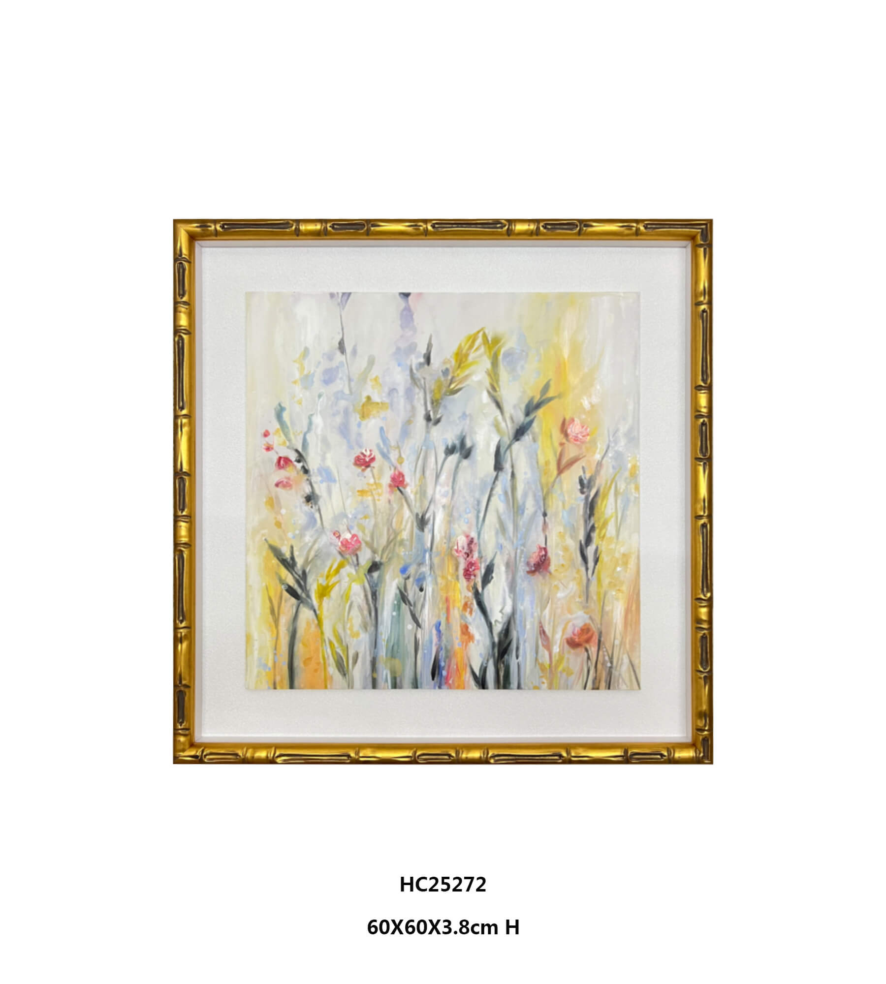 Soft Impressionist Wildflower Wall Art Blending Misty Yellow Lavender and Coral Meadow Tones(60×60cm)