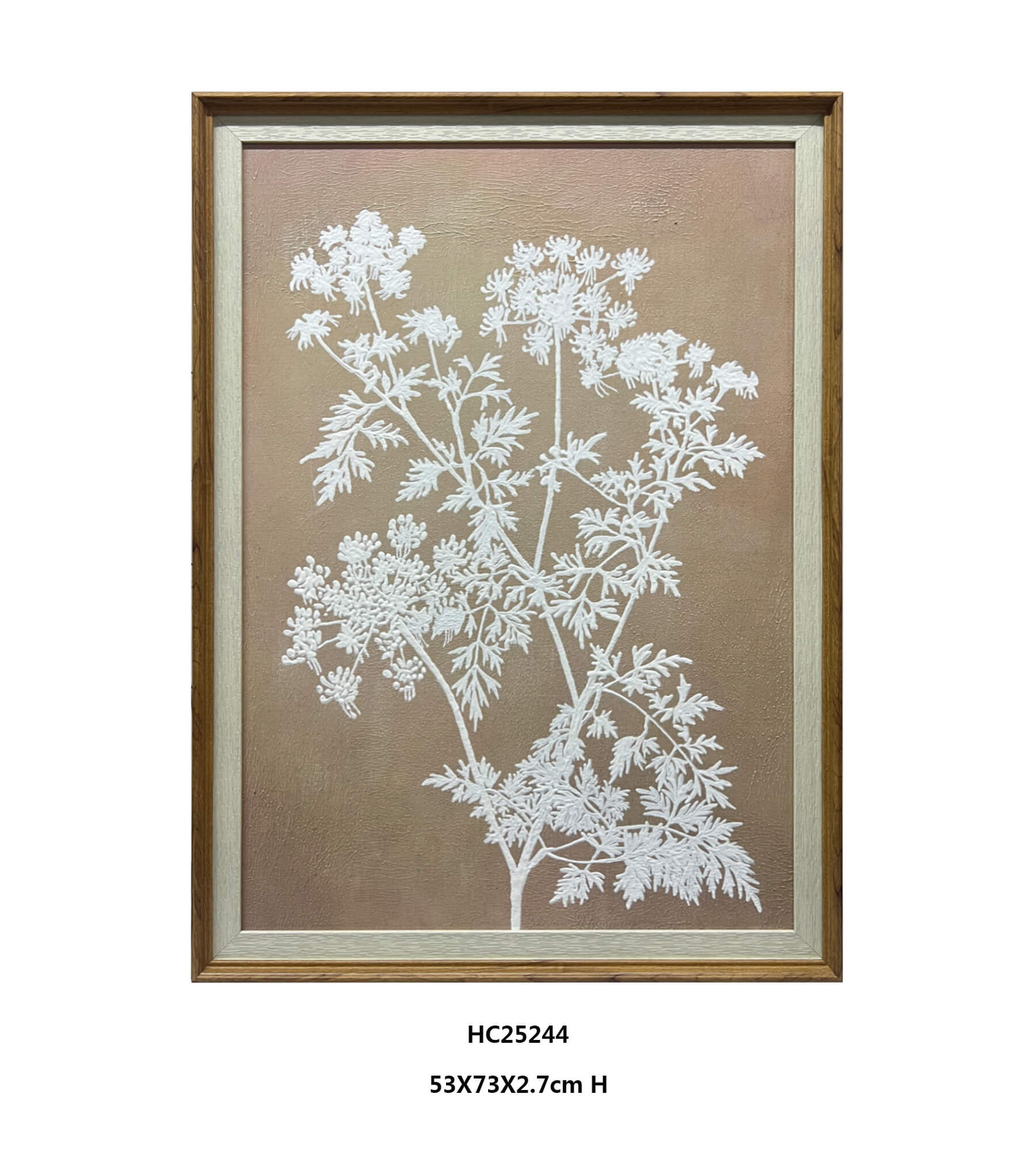 Framed white wildflower relief painting on linen