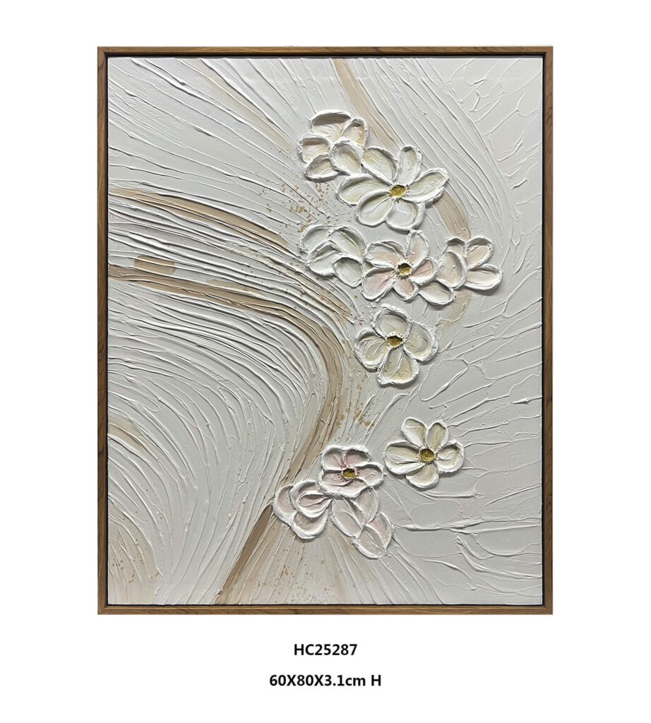 Textured floral wall art with S-curve 3D flower design