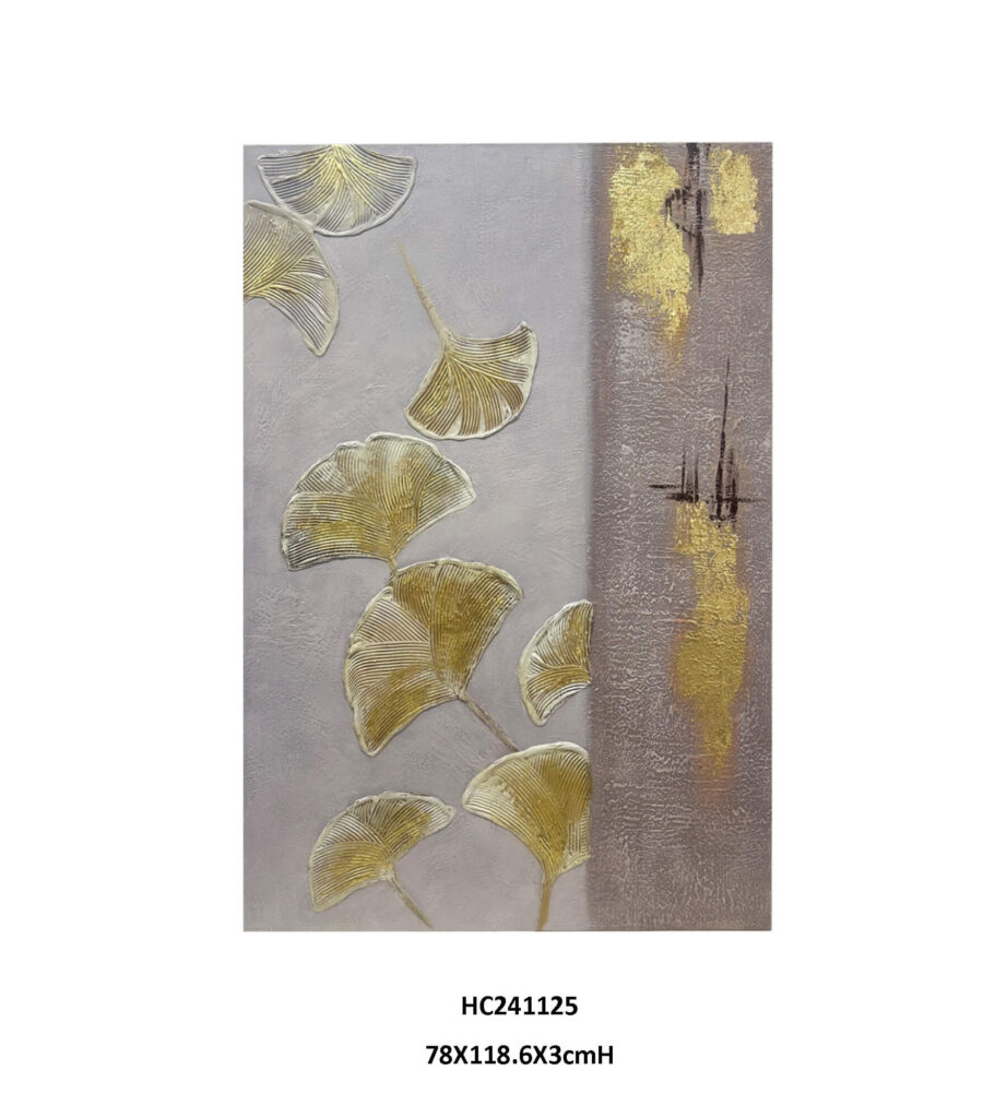 Hand painted textured ginkgo wall art gold foil