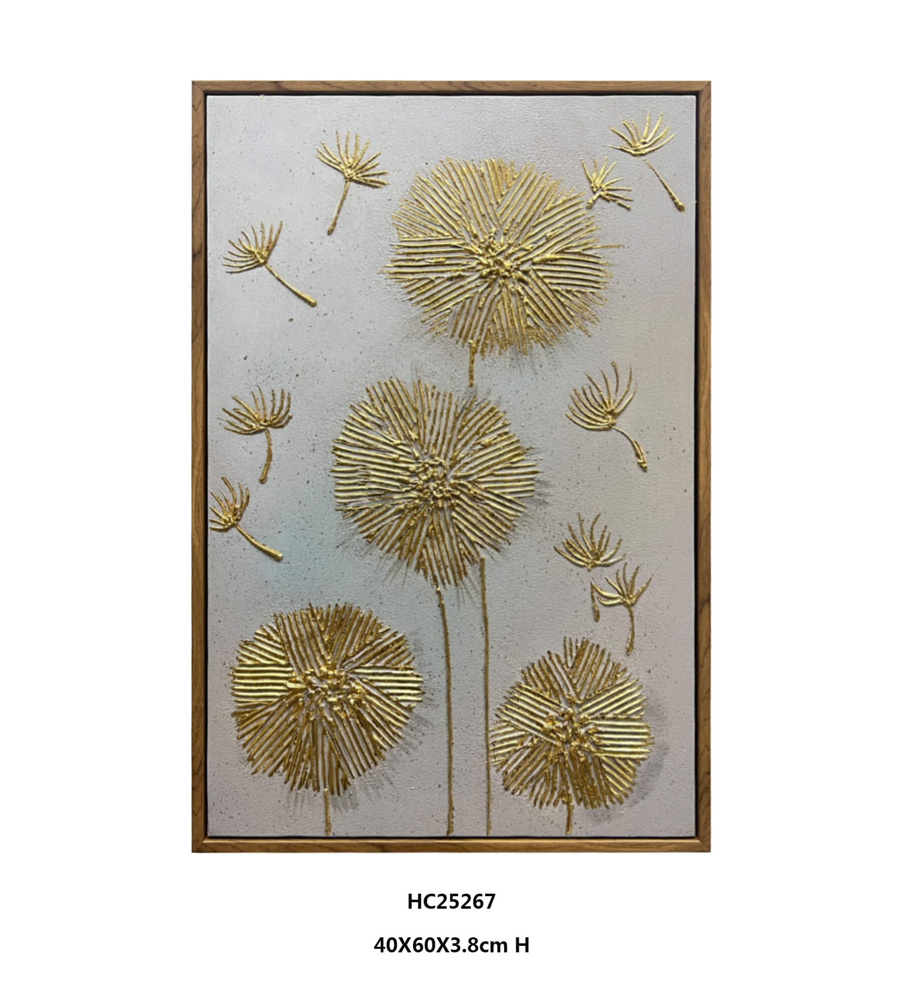 textured gold dandelion wall art with four seed heads