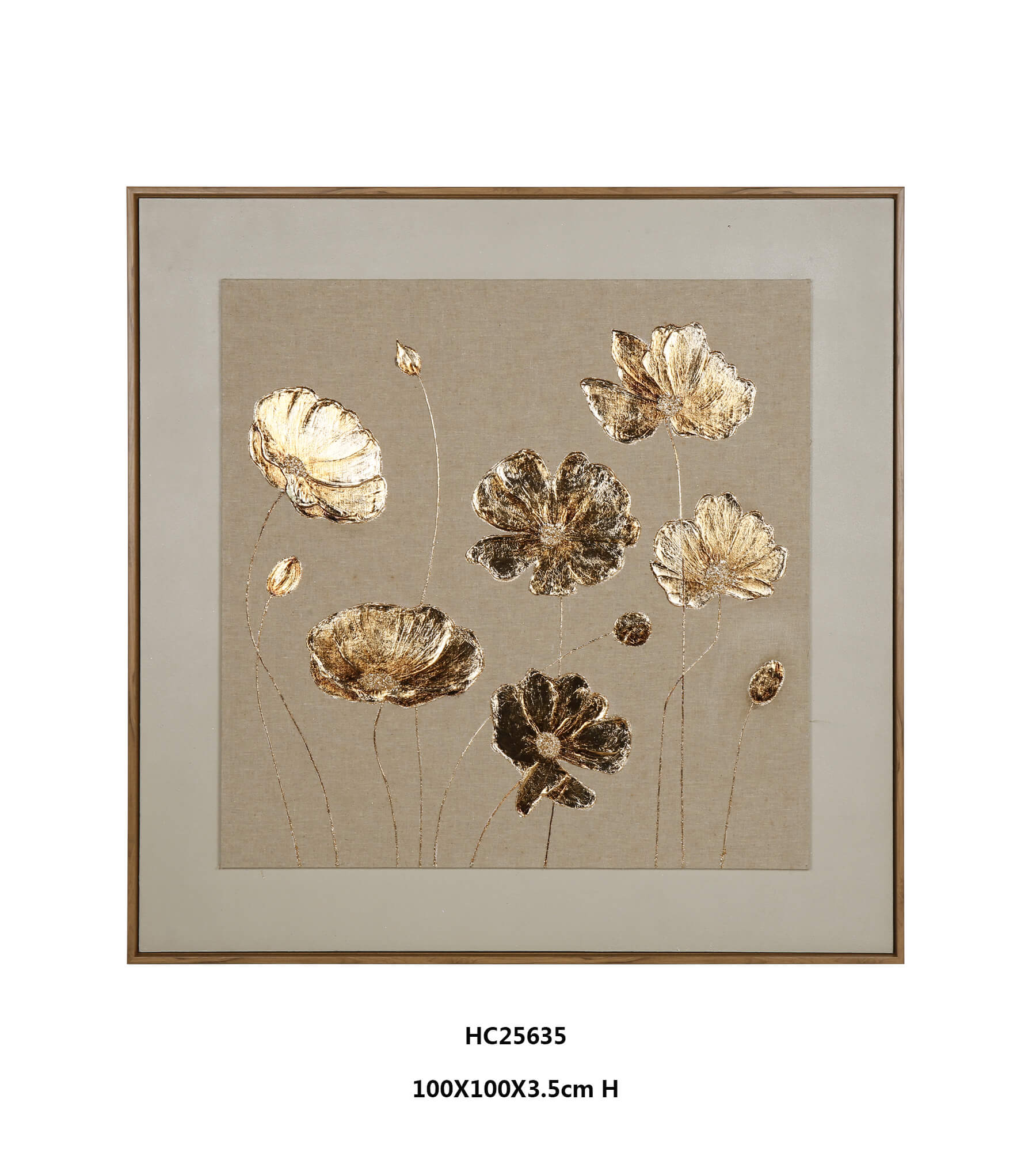 Textured Gold Floral Wall Art with scattered blooms on beige
