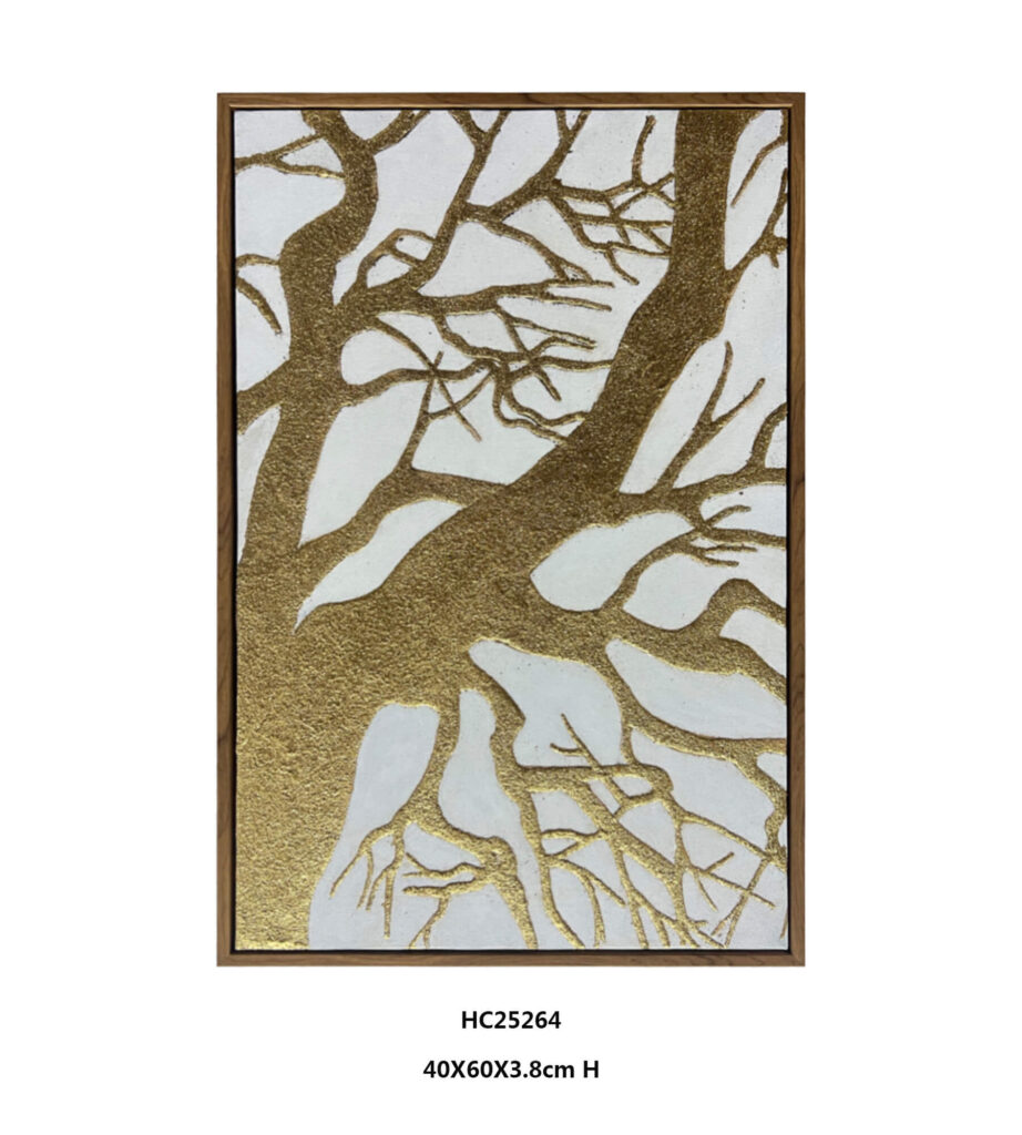 textured gold tree wall art with a sweeping trunk