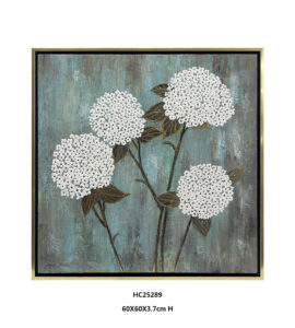 3D textured hydrangea wall art with four white blooms