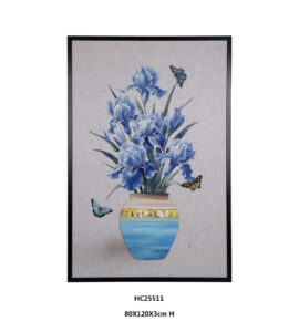 Framed textured iris cork wall art with blooming petals and ceramic vase