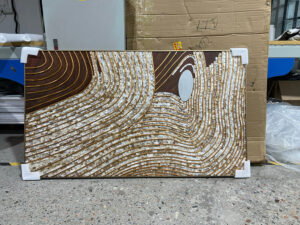 3D overlapping shell detail of wood mother of pearl mosaic wall art