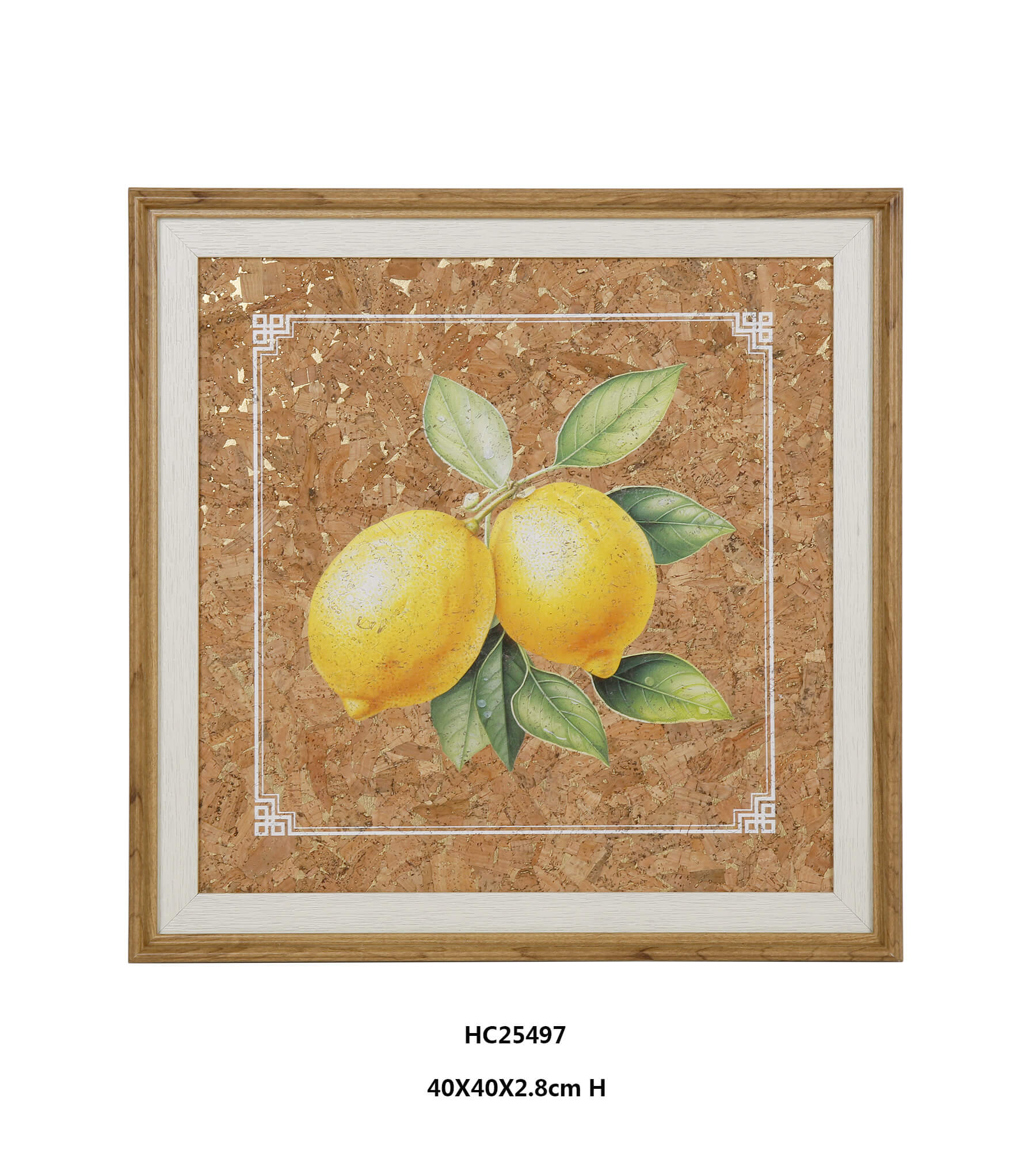 Framed Vintage Lemon Cork Wall Art with Golden Accents（40x40cm）
