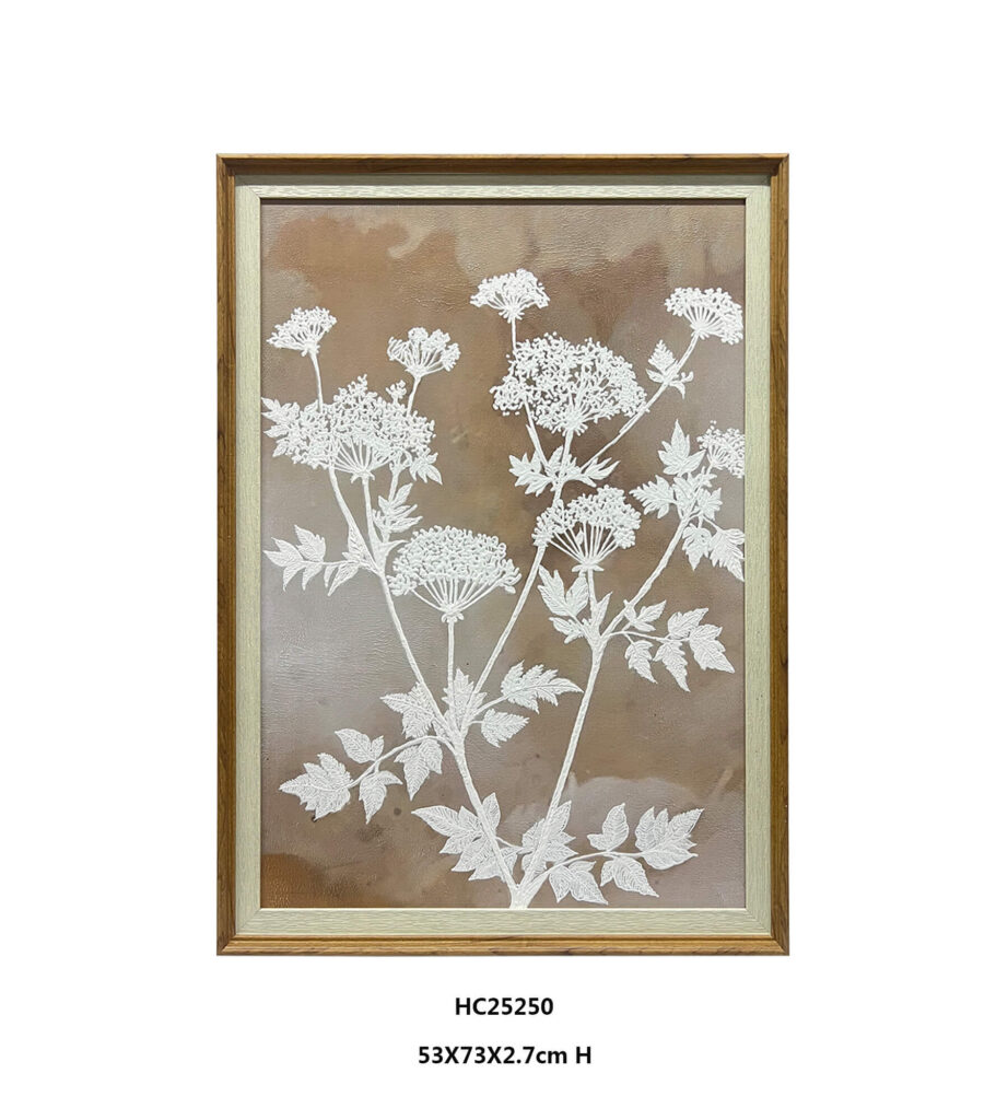 Vintage taupe textured linen canvas with white cow parsley