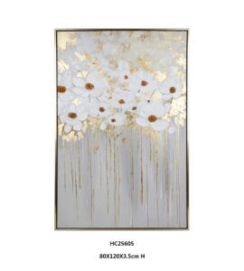 White Floral Wall Art with daisy blooms and gold streaks