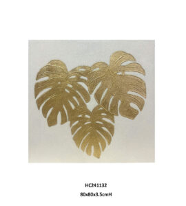 White gold monstera wall art square triple leaf print