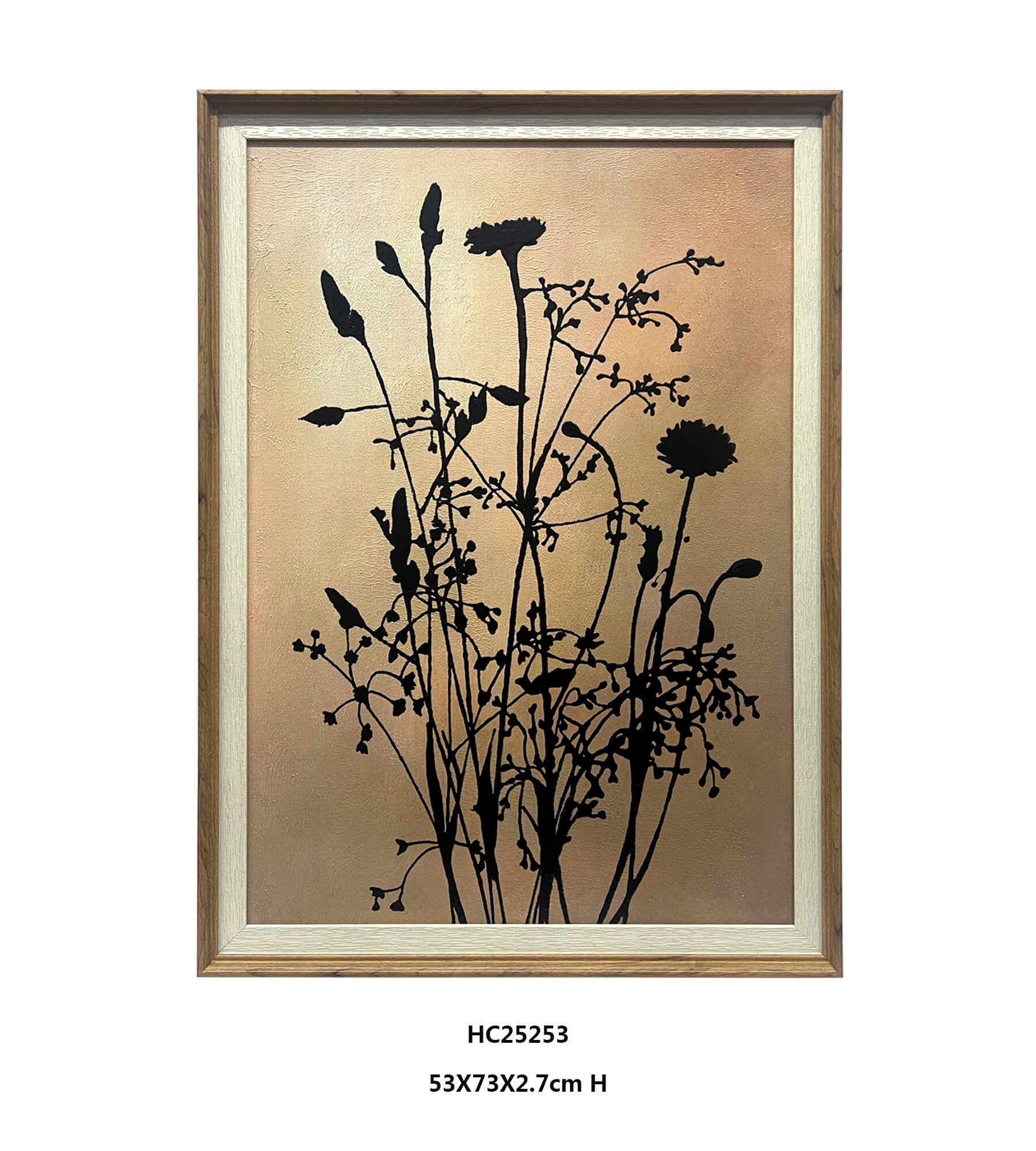 Hand painted wildflower silhouette wall art with textured quartz sand canvas.