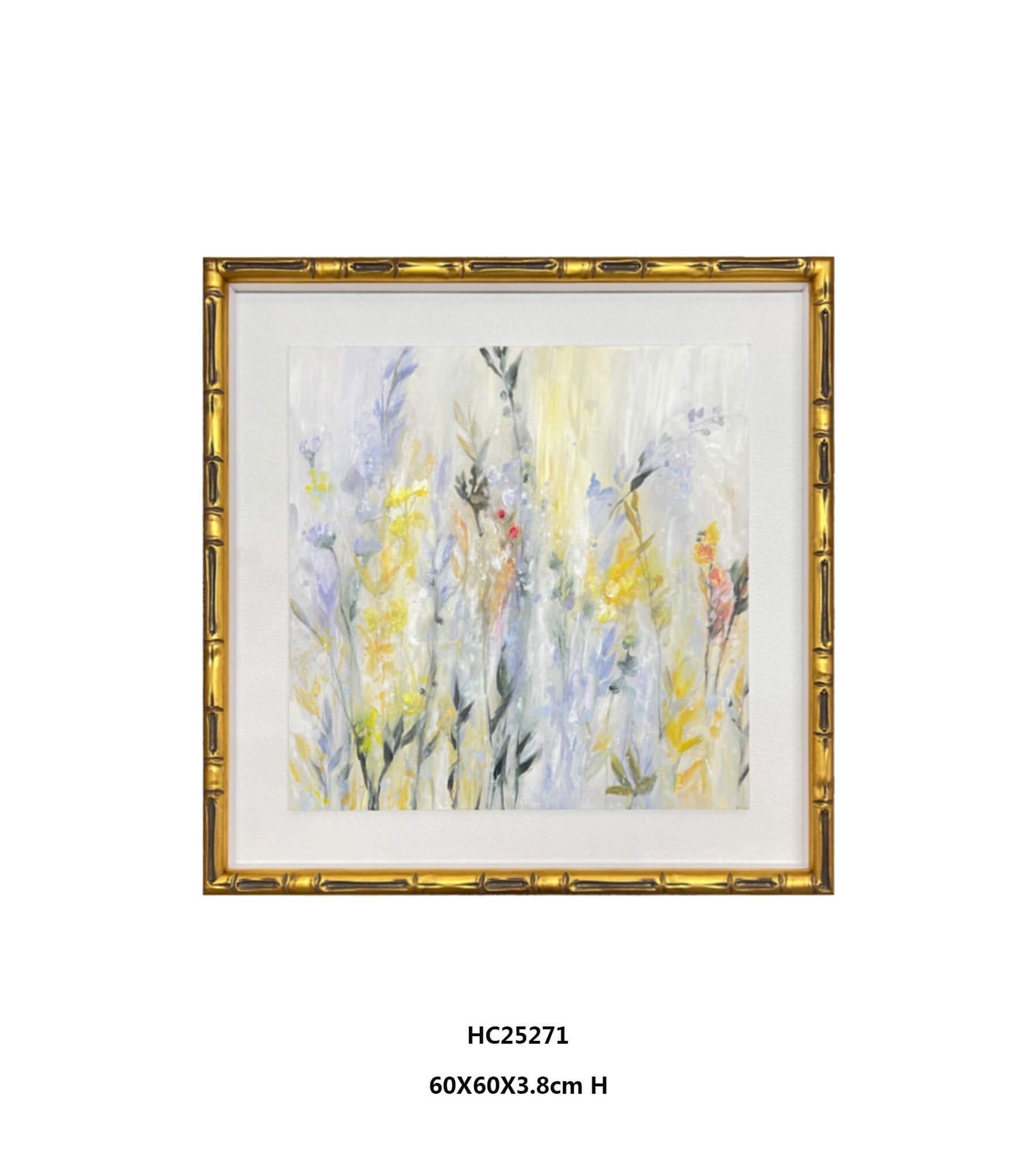 Hand painted wildflower wall art in gold bamboo frame